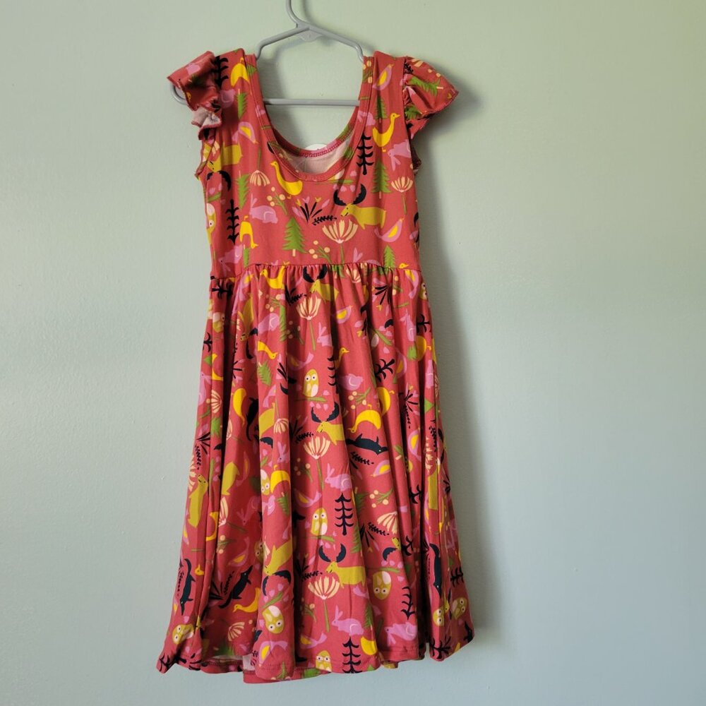 Dot Dot Smile Dress Girl's 5/6 Youth Pink Forest Animals Twirl Empire NWT - Picture 3 of 3